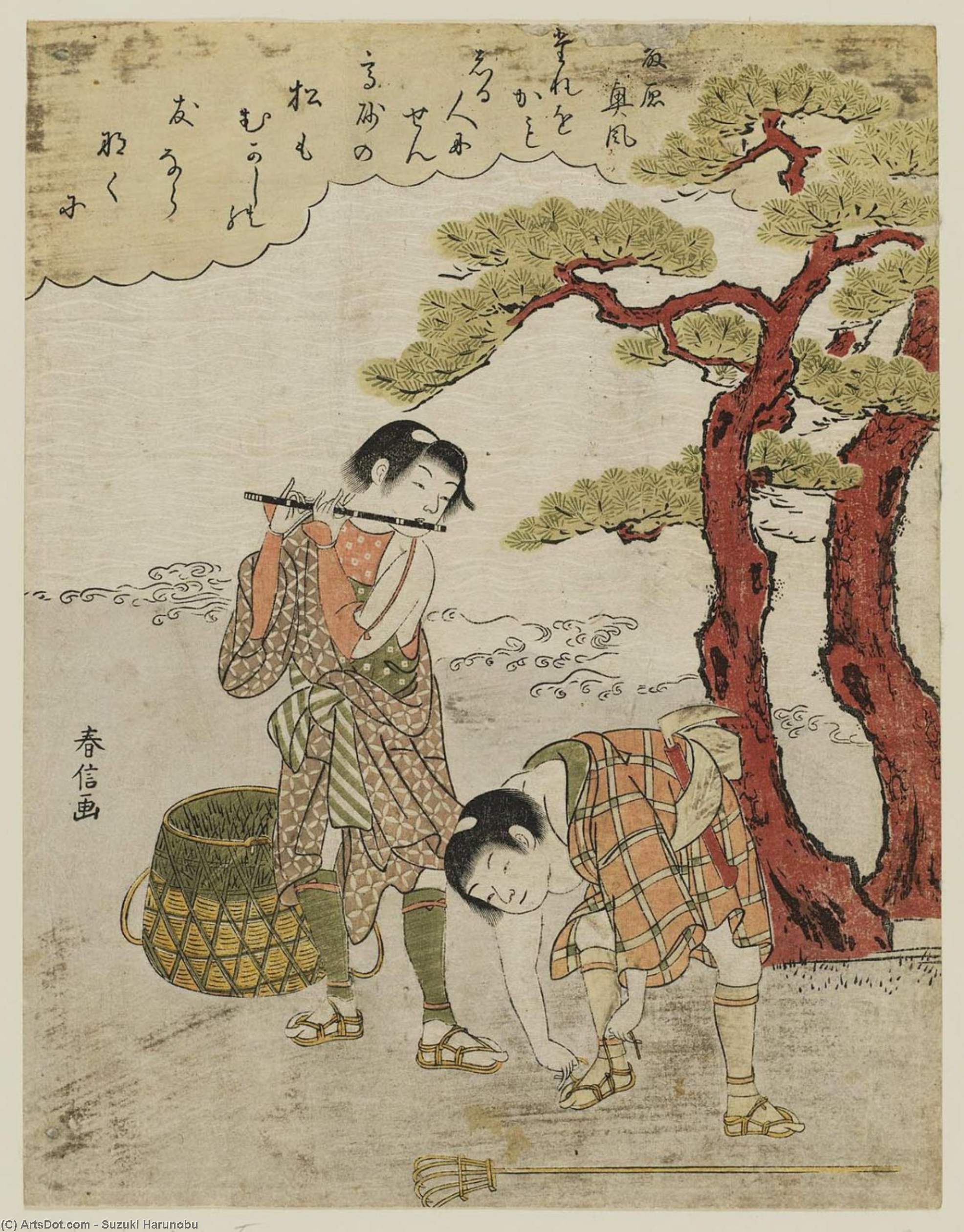 Wikioo.org - The Encyclopedia of Fine Arts - Painting, Artwork by Suzuki Harunobu - Poem By Fujiwara No Okikaze
