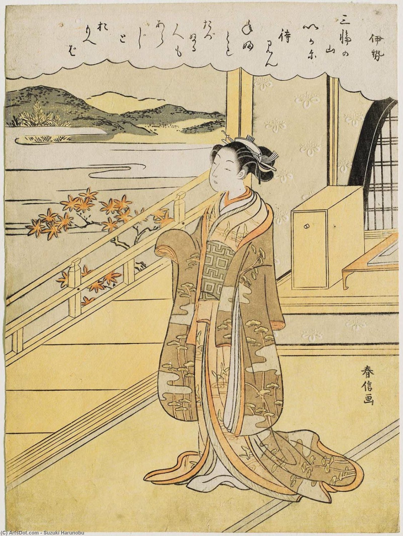 Wikioo.org - The Encyclopedia of Fine Arts - Painting, Artwork by Suzuki Harunobu - Poem By Ise