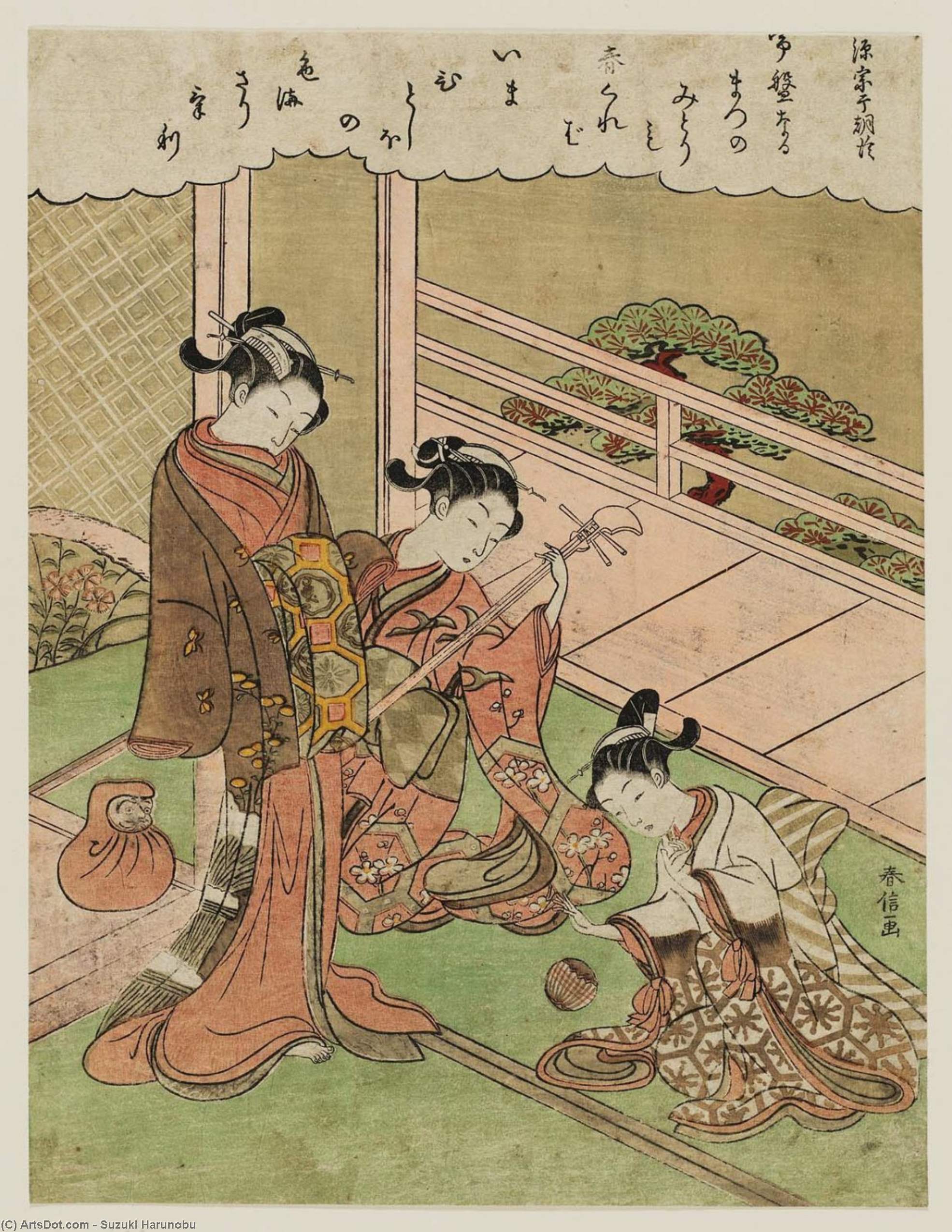 Wikioo.org - The Encyclopedia of Fine Arts - Painting, Artwork by Suzuki Harunobu - Poem By Minamoto No Muneyuki Ason