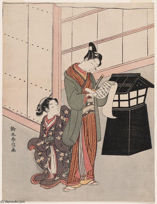 WikiOO.org - Encyclopedia of Fine Arts - Maalaus, taideteos Suzuki Harunobu - Reading A Letter