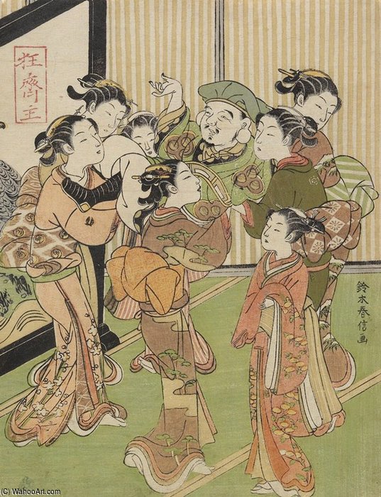 Wikioo.org – L'Enciclopedia delle Belle Arti - Pittura, Opere di Suzuki Harunobu - Sette donne che trasportano Daikoku Dio