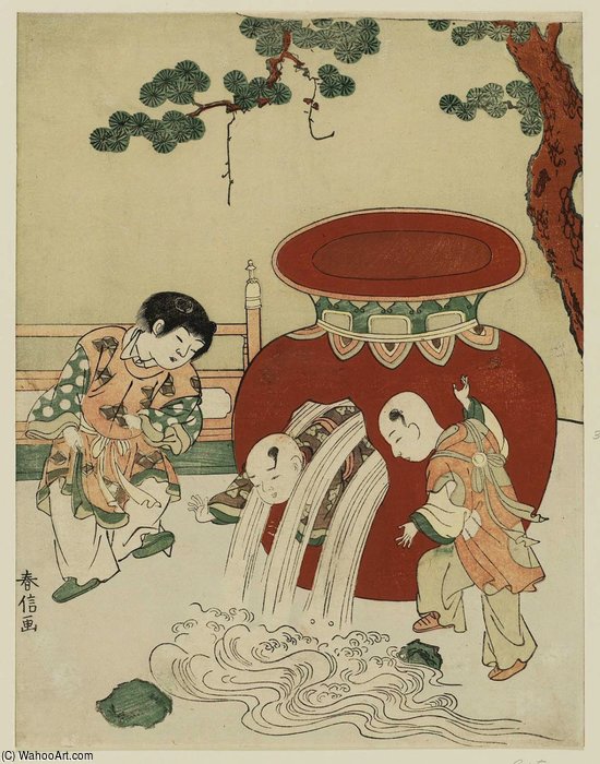 WikiOO.org - Encyclopedia of Fine Arts - Maleri, Artwork Suzuki Harunobu - Sima Guang, As A Boy, Saving Another Boy From Drowning In A Jar