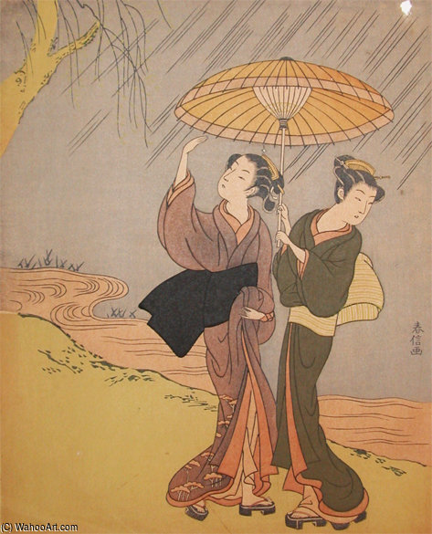 WikiOO.org - Encyclopedia of Fine Arts - Målning, konstverk Suzuki Harunobu - Sudden Rain