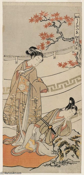 WikiOO.org - Encyclopedia of Fine Arts - Malba, Artwork Suzuki Harunobu - Sunset Glow Of Momijigari