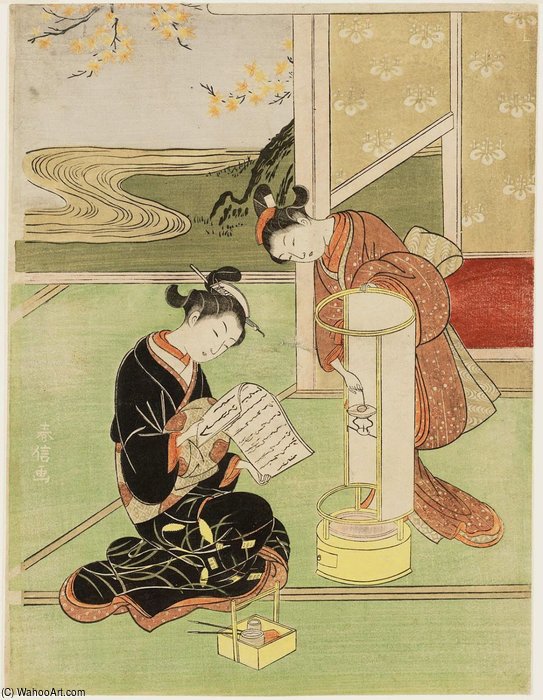 Wikioo.org - สารานุกรมวิจิตรศิลป์ - จิตรกรรม Suzuki Harunobu - Sunset Glow Of The Lamp
