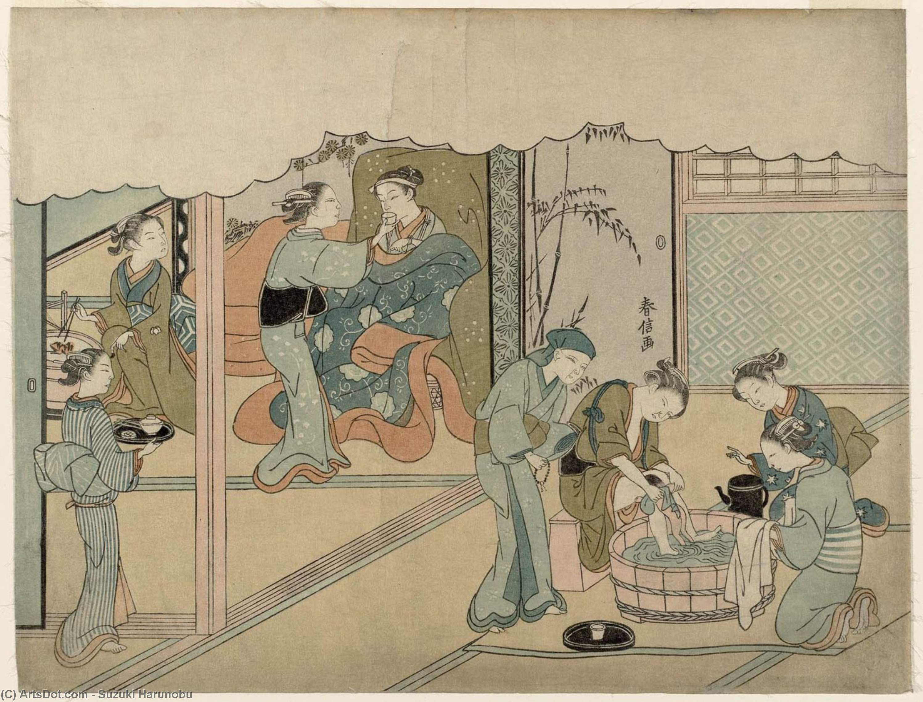WikiOO.org - 百科事典 - 絵画、アートワーク Suzuki Harunobu - 誕生 の  ザー  最初の  子供