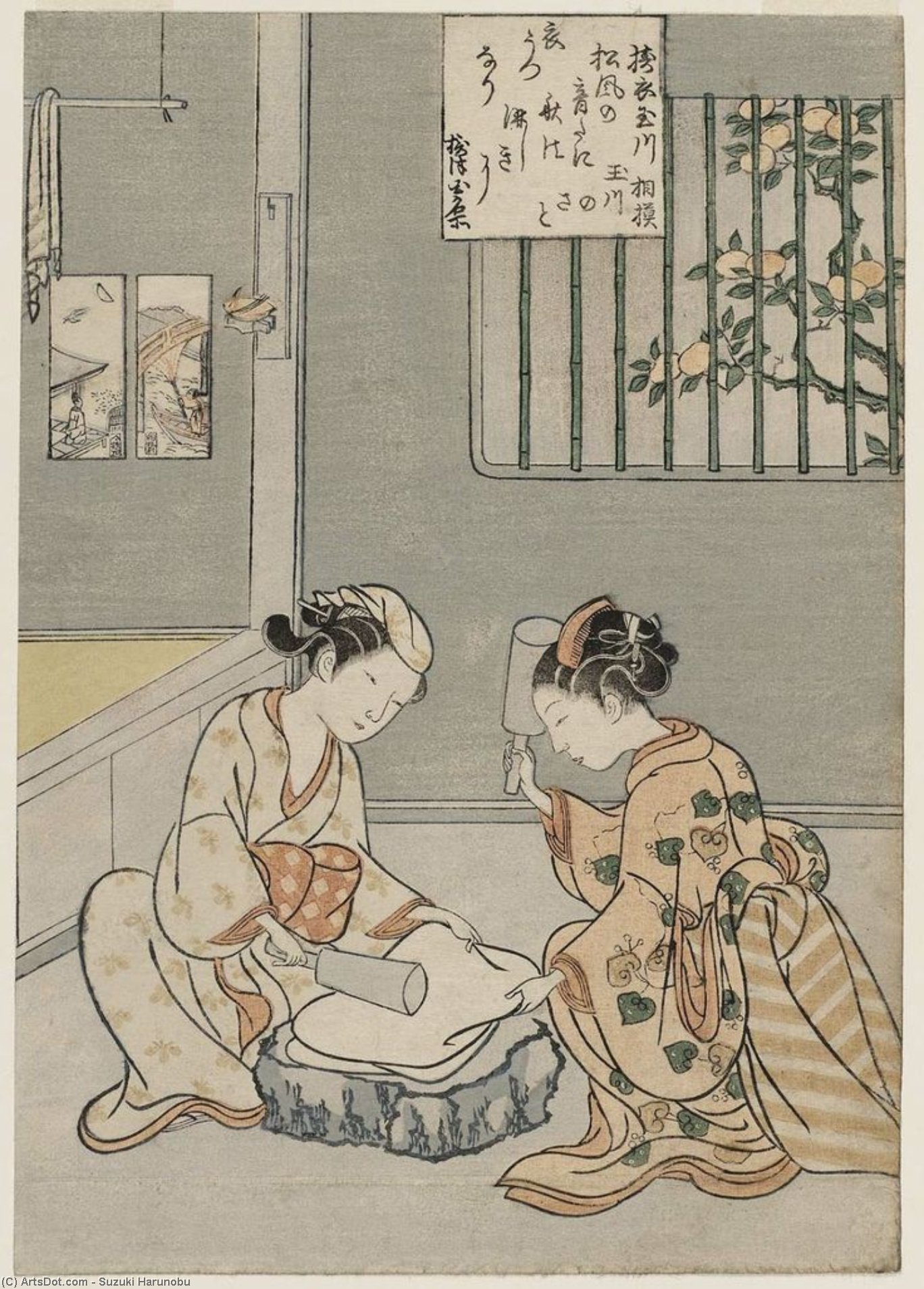 Wikioo.org - The Encyclopedia of Fine Arts - Painting, Artwork by Suzuki Harunobu - The Cloth-fulling Jewel River
