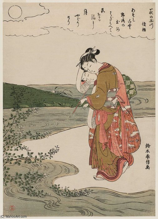 Wikioo.org - The Encyclopedia of Fine Arts - Painting, Artwork by Suzuki Harunobu - The Jewel River Of Bush Clover