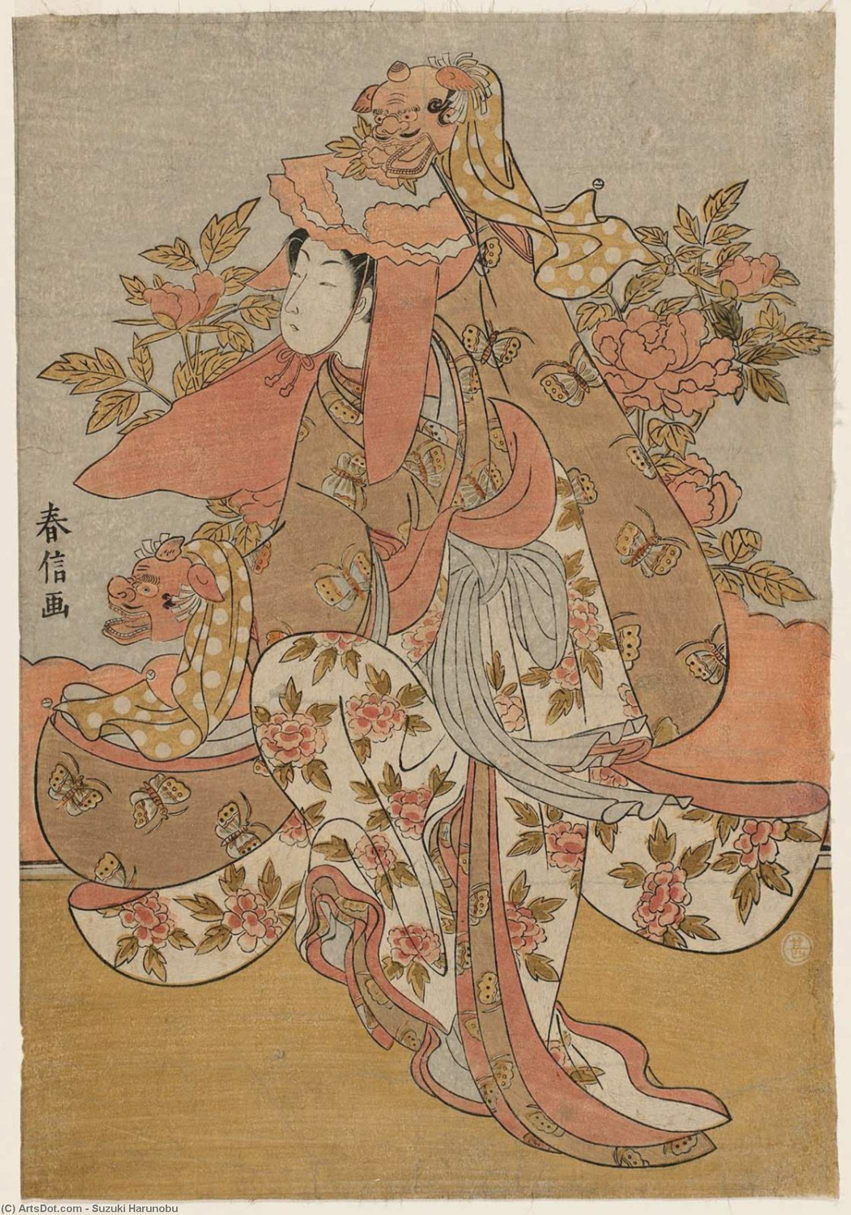Wikioo.org - The Encyclopedia of Fine Arts - Painting, Artwork by Suzuki Harunobu - The Lion Dance