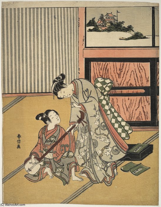 Wikioo.org - The Encyclopedia of Fine Arts - Painting, Artwork by Suzuki Harunobu - The Music Lesson