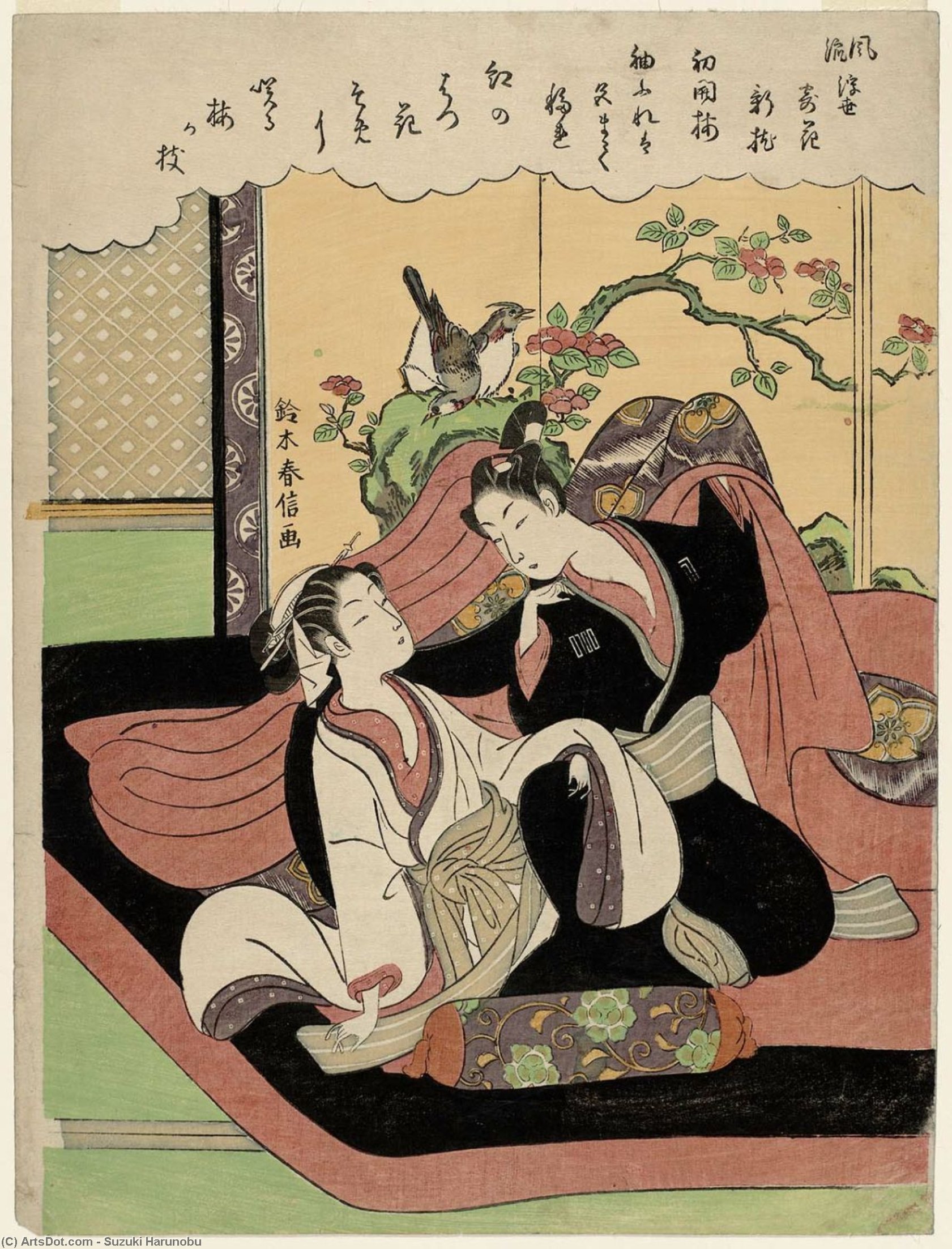 Wikioo.org - The Encyclopedia of Fine Arts - Painting, Artwork by Suzuki Harunobu - The New Pillow And The First Blossoming Of The Plum