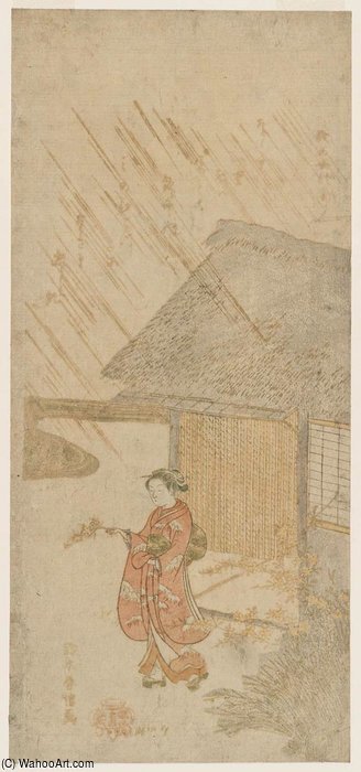 WikiOO.org - Encyclopedia of Fine Arts - Malba, Artwork Suzuki Harunobu - The Peasant Girl's Poem