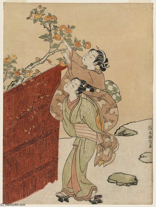 Wikioo.org - The Encyclopedia of Fine Arts - Painting, Artwork by Suzuki Harunobu - The Persimmon Gatherers