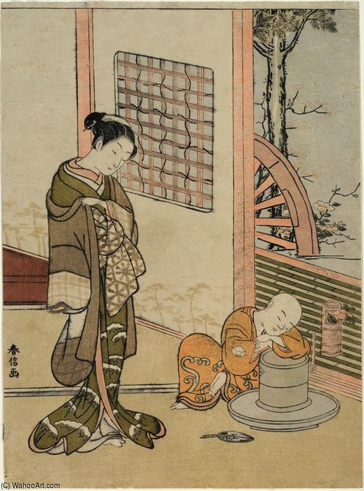 Wikioo.org – L'Enciclopedia delle Belle Arti - Pittura, Opere di Suzuki Harunobu - The Sleeping Chabo-zu