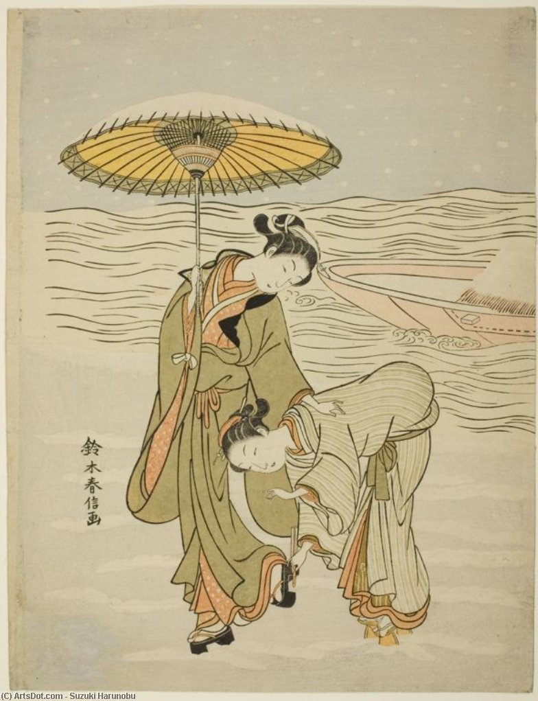 WikiOO.org - 백과 사전 - 회화, 삽화 Suzuki Harunobu - The Snow-clogged Geta