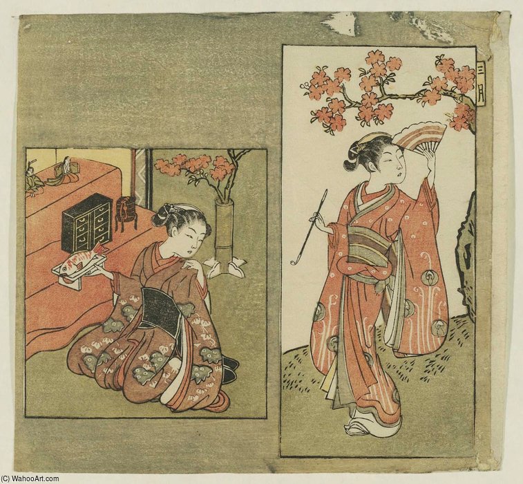 Wikioo.org - The Encyclopedia of Fine Arts - Painting, Artwork by Suzuki Harunobu - The Third Month (sangatsu)