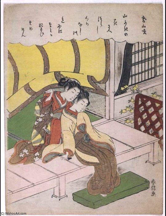 WikiOO.org - Encyclopedia of Fine Arts - Maľba, Artwork Suzuki Harunobu - To The Yamabuki Blossoms