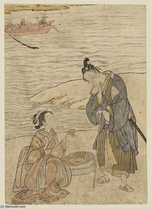 WikiOO.org - Enciklopedija dailės - Tapyba, meno kuriniai Suzuki Harunobu - Travellers Gathering Shells