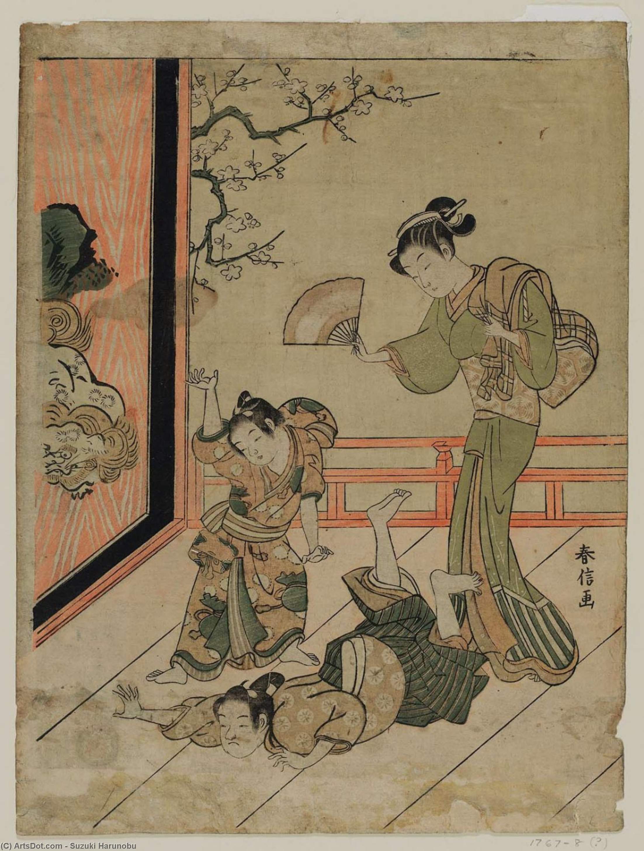 Wikioo.org - The Encyclopedia of Fine Arts - Painting, Artwork by Suzuki Harunobu - Two Boys Wrestling