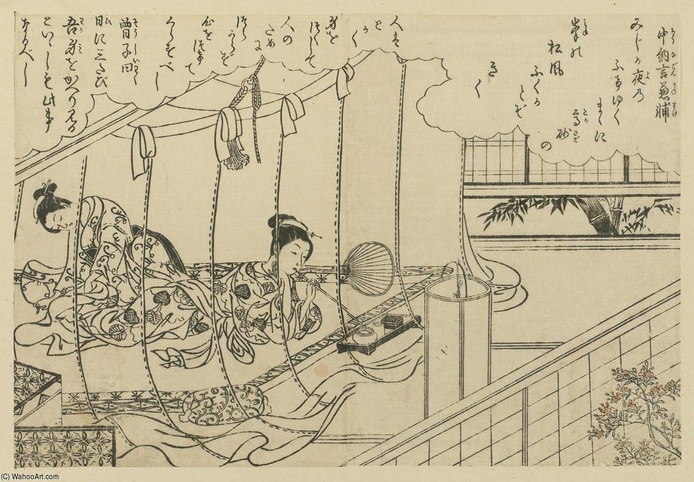 Wikoo.org - موسوعة الفنون الجميلة - اللوحة، العمل الفني Suzuki Harunobu - Two Girls Inside A Mosquito Netting