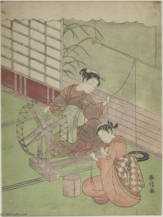 WikiOO.org - Енциклопедия за изящни изкуства - Живопис, Произведения на изкуството Suzuki Harunobu - Two Girls Spooling Thread
