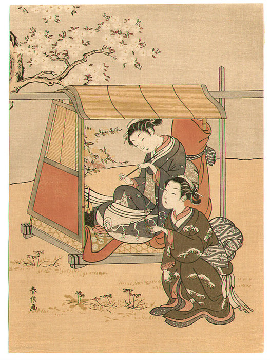 Wikioo.org - The Encyclopedia of Fine Arts - Painting, Artwork by Suzuki Harunobu - Two Ladies In The Spring