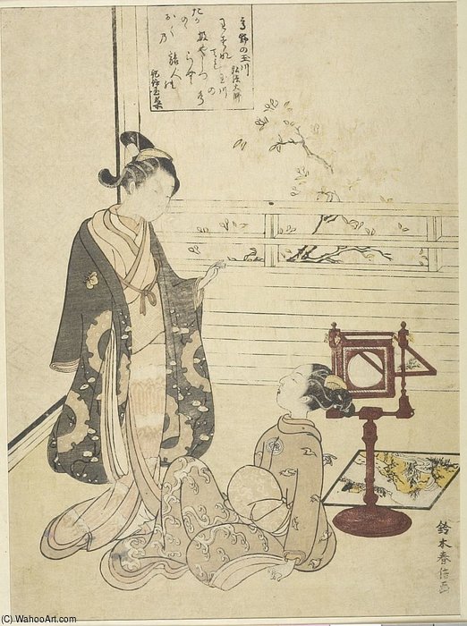 WikiOO.org - 백과 사전 - 회화, 삽화 Suzuki Harunobu - Two Women With Spectroscope Viewing Koya No Tama