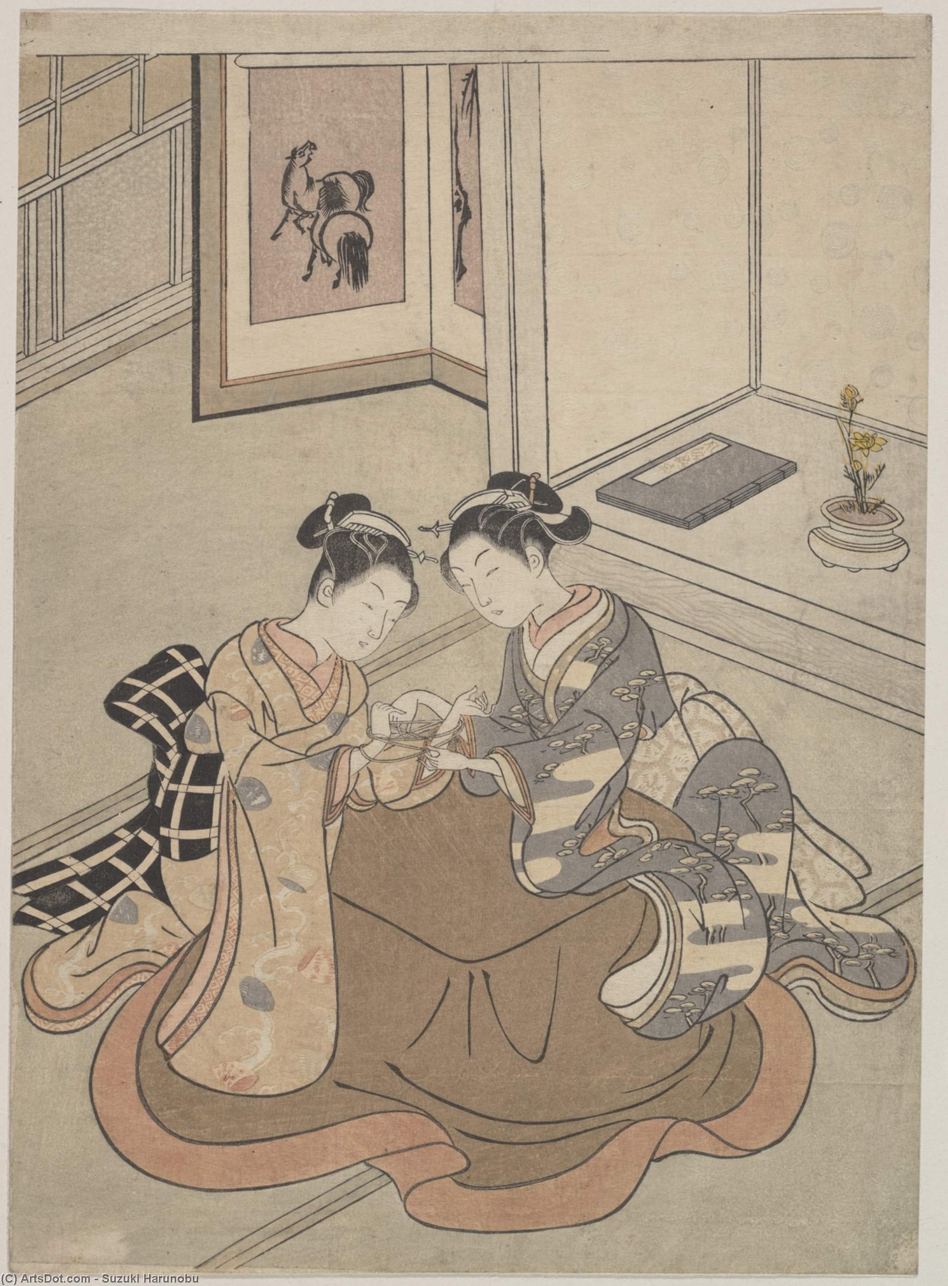 WikiOO.org - 백과 사전 - 회화, 삽화 Suzuki Harunobu - Two Young Women Seated