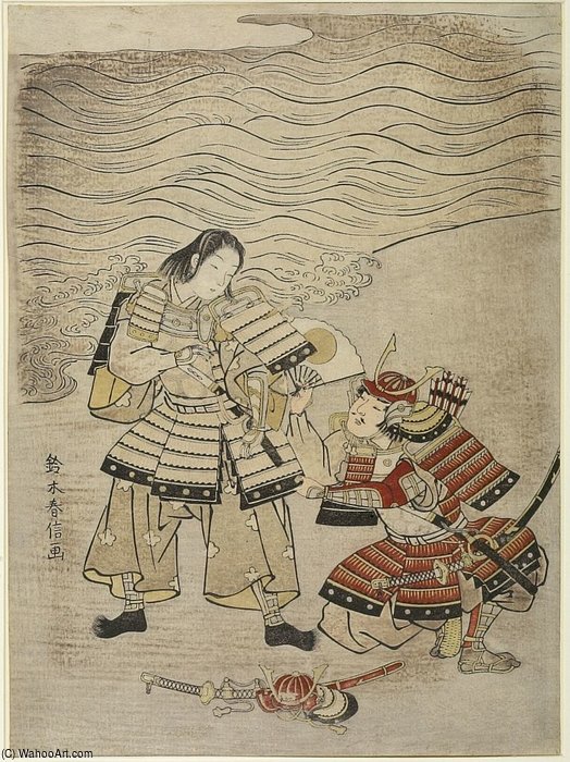 WikiOO.org - Enciclopédia das Belas Artes - Pintura, Arte por Suzuki Harunobu - Warriors Kumagai Naozane And Taira No Atsumori At Ichinotani
