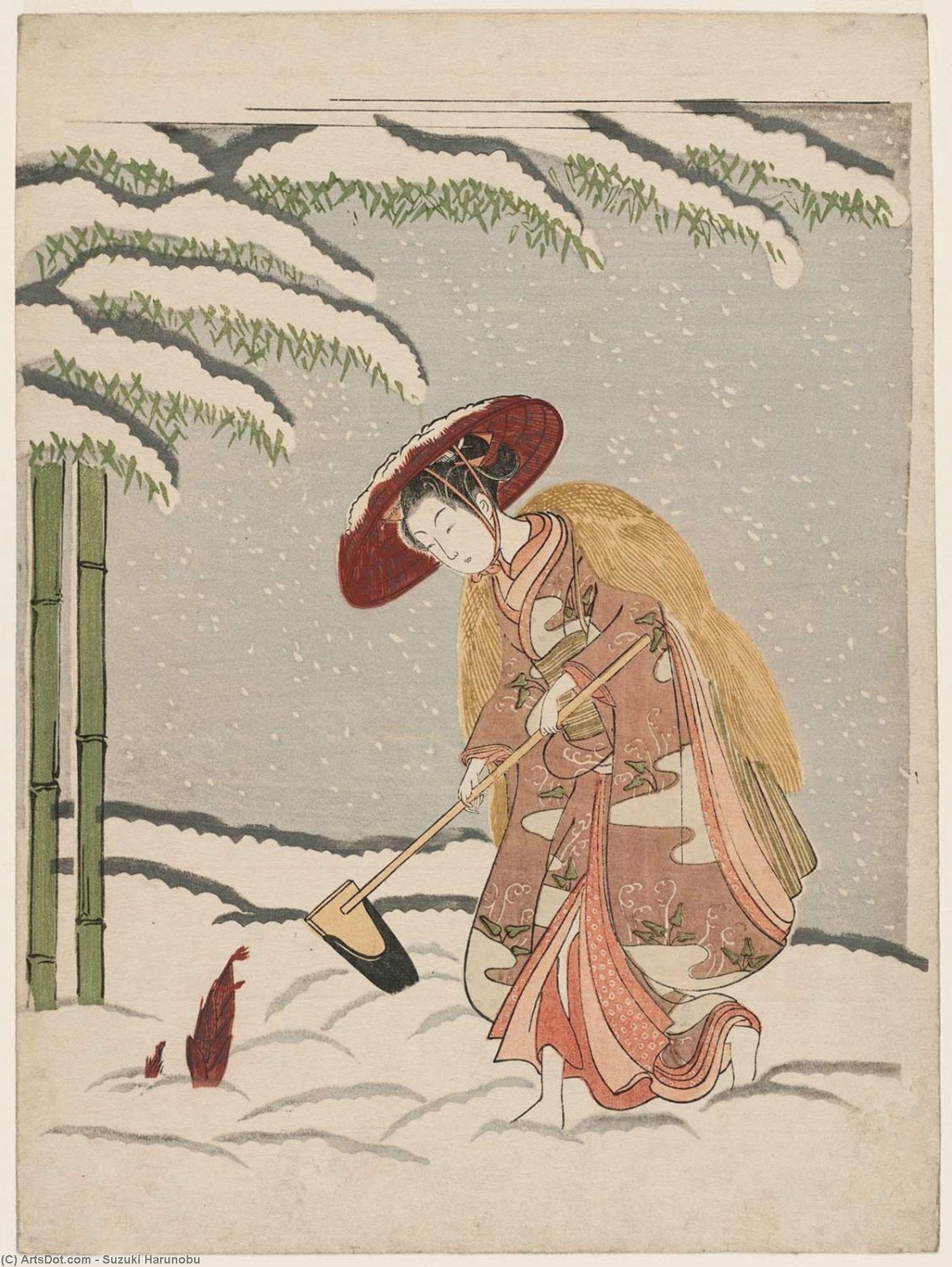 Wikioo.org – L'Enciclopedia delle Belle Arti - Pittura, Opere di Suzuki Harunobu - Donna Scavare per  bambù