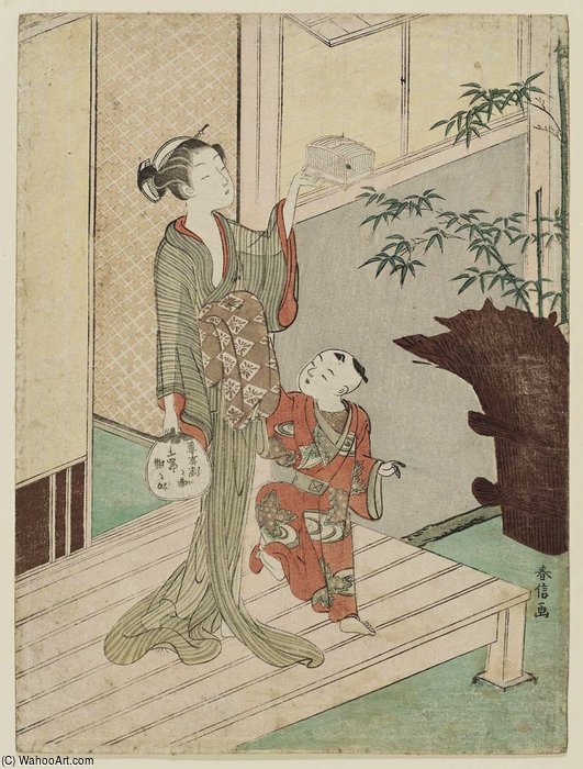 Wikioo.org - The Encyclopedia of Fine Arts - Painting, Artwork by Suzuki Harunobu - Woman Holding Insect Cage