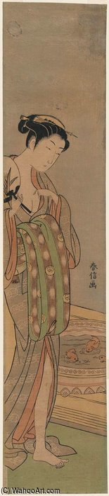 Wikioo.org – La Enciclopedia de las Bellas Artes - Pintura, Obras de arte de Suzuki Harunobu - mujer buscando de los casos `goldfish` in bol
