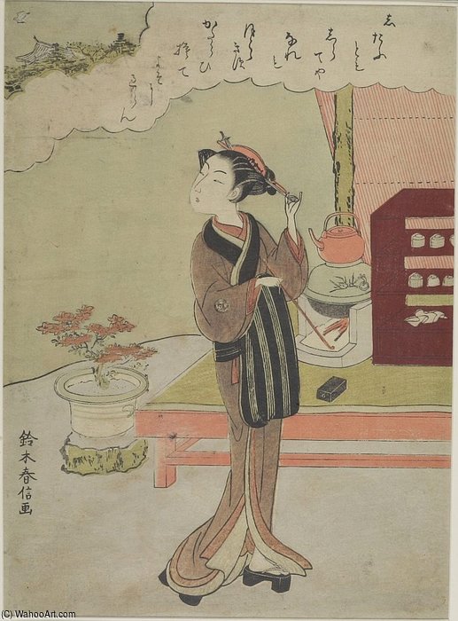 WikiOO.org - Encyclopedia of Fine Arts - Maleri, Artwork Suzuki Harunobu - Woman Standing By Verandah