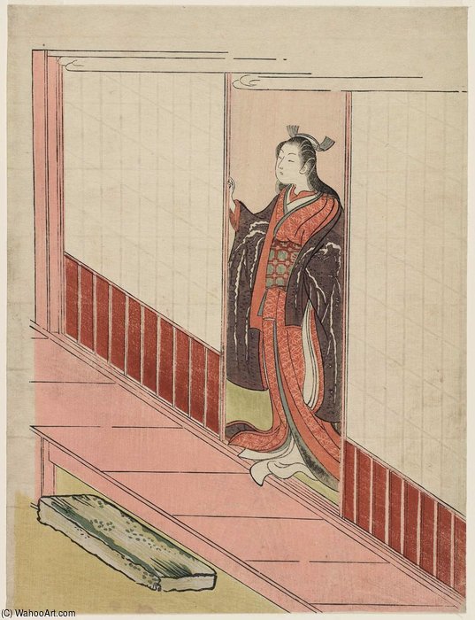 Wikioo.org - The Encyclopedia of Fine Arts - Painting, Artwork by Suzuki Harunobu - Woman Standing In An Open Door