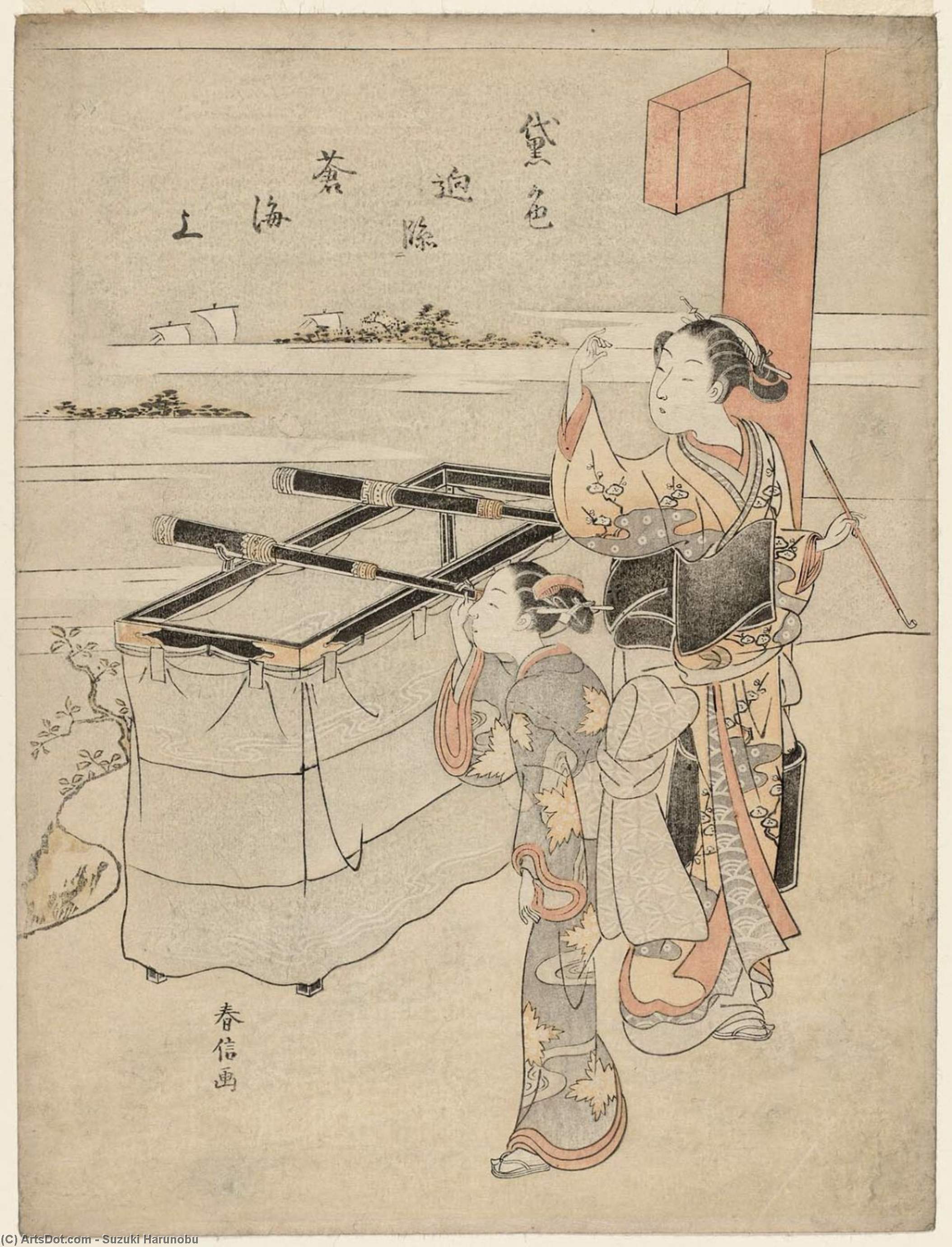 Wikioo.org - The Encyclopedia of Fine Arts - Painting, Artwork by Suzuki Harunobu - Women Looking Through Telescopes