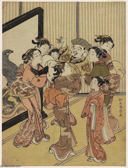 WikiOO.org - Encyclopedia of Fine Arts - Schilderen, Artwork Suzuki Harunobu - Women Tossing Daikoku In The Air At New Year