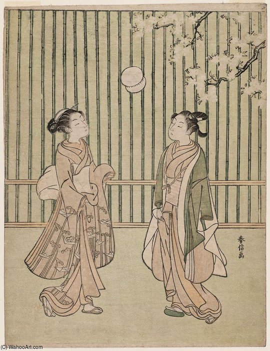 Wikioo.org - The Encyclopedia of Fine Arts - Painting, Artwork by Suzuki Harunobu - Young Couple Playing Football
