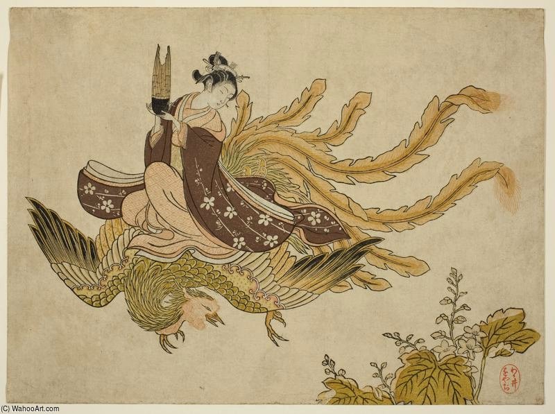 Wikioo.org - Bách khoa toàn thư về mỹ thuật - Vẽ tranh, Tác phẩm nghệ thuật Suzuki Harunobu - Young Woman Riding A Phoenix