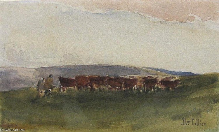 WikiOO.org – 美術百科全書 - 繪畫，作品 Thomas Collier - 牛，放牛者在沼地