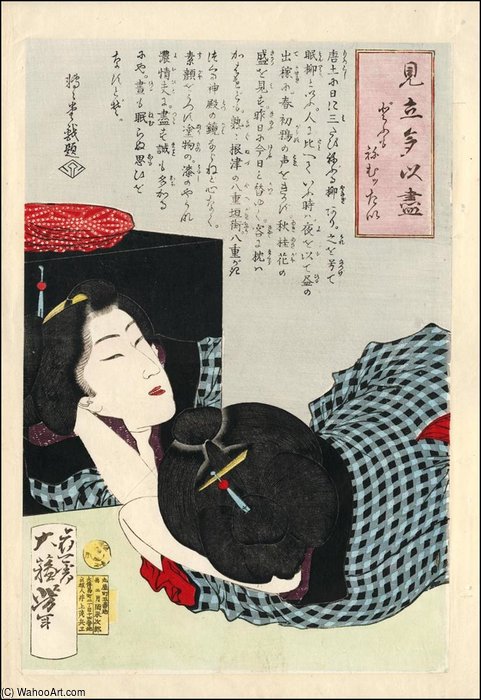 Wikioo.org - Bách khoa toàn thư về mỹ thuật - Vẽ tranh, Tác phẩm nghệ thuật Tsukioka Yoshitoshi - A Bijin Admiring Her Own Reflection In A Black Lacquer Box
