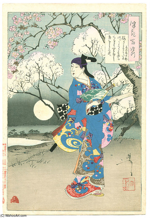 Wikioo.org - The Encyclopedia of Fine Arts - Painting, Artwork by Tsukioka Yoshitoshi - Actor And Cherry Tree