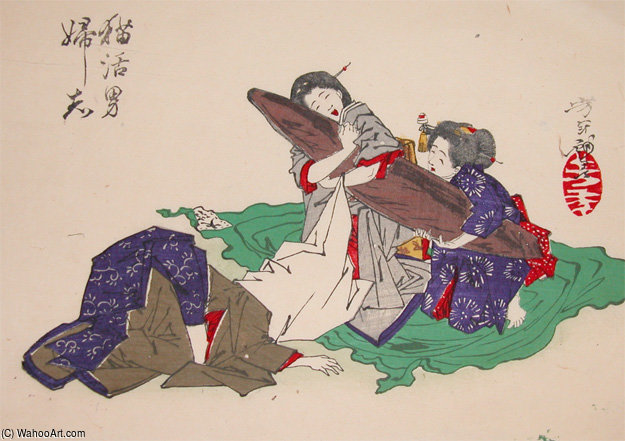 Wikioo.org – L'Enciclopedia delle Belle Arti - Pittura, Opere di Tsukioka Yoshitoshi - Gatto E secchi Bonito