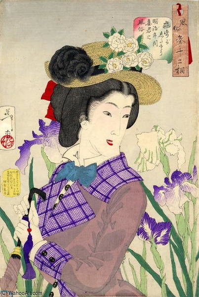 Wikioo.org - Encyklopedia Sztuk Pięknych - Malarstwo, Grafika Tsukioka Yoshitoshi - Enjoying A Stroll- A Lady Of The Meiji Era