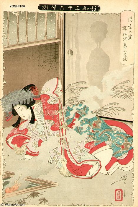 WikiOO.org - Encyclopedia of Fine Arts - Maalaus, taideteos Tsukioka Yoshitoshi - Ghost Of Seigen Haunting Sakurahime