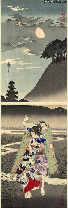 Wikioo.org - สารานุกรมวิจิตรศิลป์ - จิตรกรรม Tsukioka Yoshitoshi - Inaka Genji- Genji In The Countryside