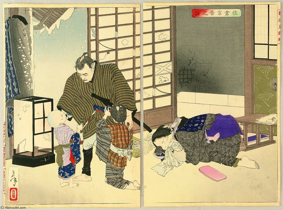 Wikioo.org - The Encyclopedia of Fine Arts - Painting, Artwork by Tsukioka Yoshitoshi - Sakura Sogoro And Family