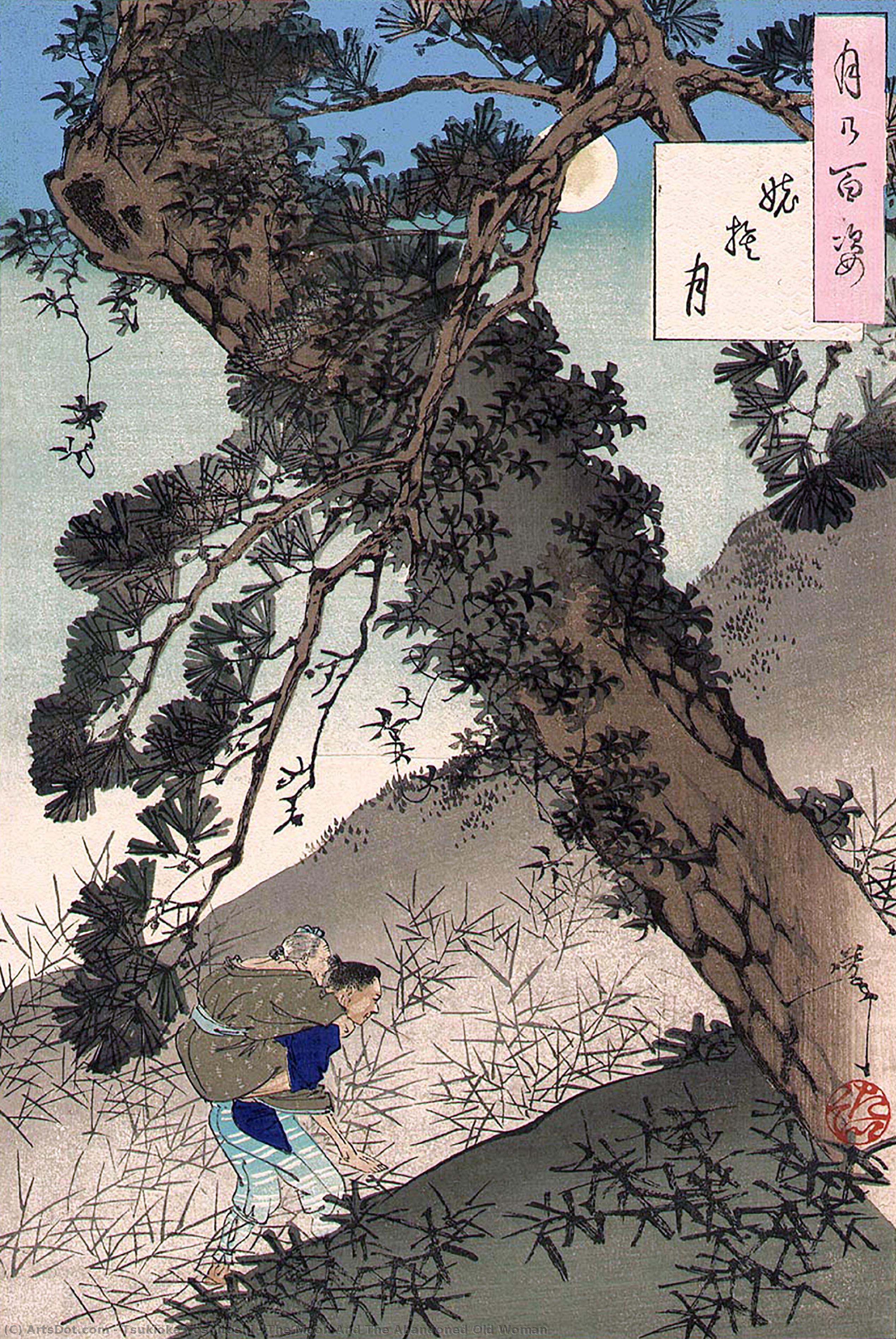 Wikioo.org – L'Encyclopédie des Beaux Arts - Peinture, Oeuvre de Tsukioka Yoshitoshi - la lune et  la  abandonné  vieux  FEMME