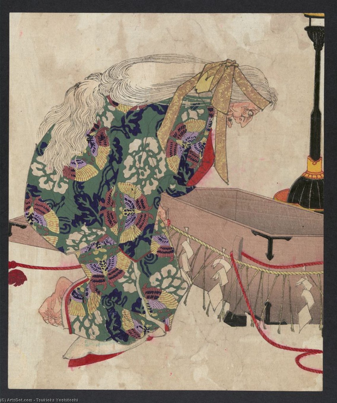 Wikioo.org - The Encyclopedia of Fine Arts - Painting, Artwork by Tsukioka Yoshitoshi - Watanabe No Tsuna And The Demon Of Ibaraki.