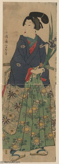 Wikioo.org - The Encyclopedia of Fine Arts - Painting, Artwork by Tsukioka Yoshitoshi - Young Dandy Carrying Irises