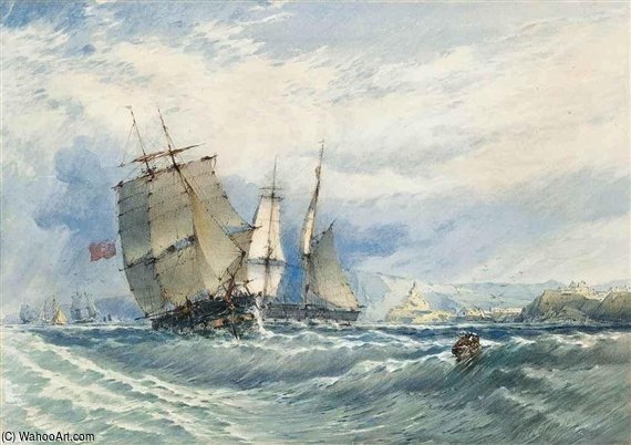 Wikioo.org - สารานุกรมวิจิตรศิลป์ - จิตรกรรม John Callow - Merchant Shipping In A Heavy Swell Off The North East Coast